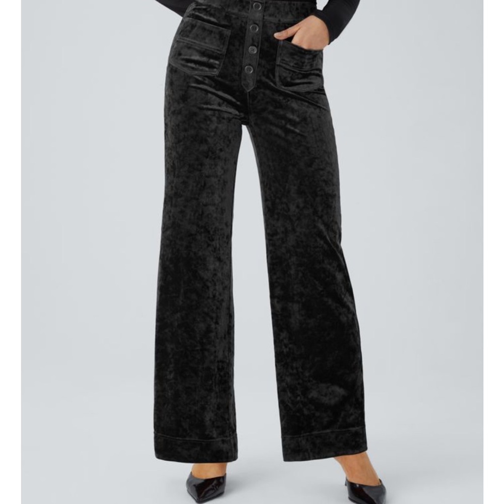 Halara High Waisted Pockets Straight Leg Velvet Casual Pants - Petite lg - Picture 4 of 6